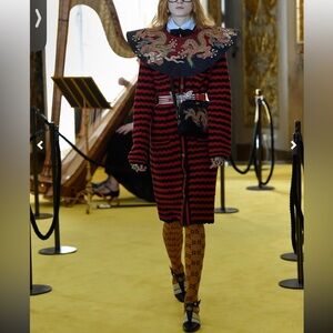 GUCCI Runway Appliqué Dragon Wide Collar  - Black & Red with Gold Accents